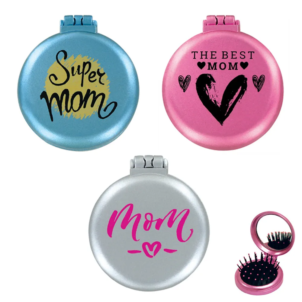 3 Pc Folding Hair Brush Mirror Compact Pocket Size Travel Car Purse Bag Gift New