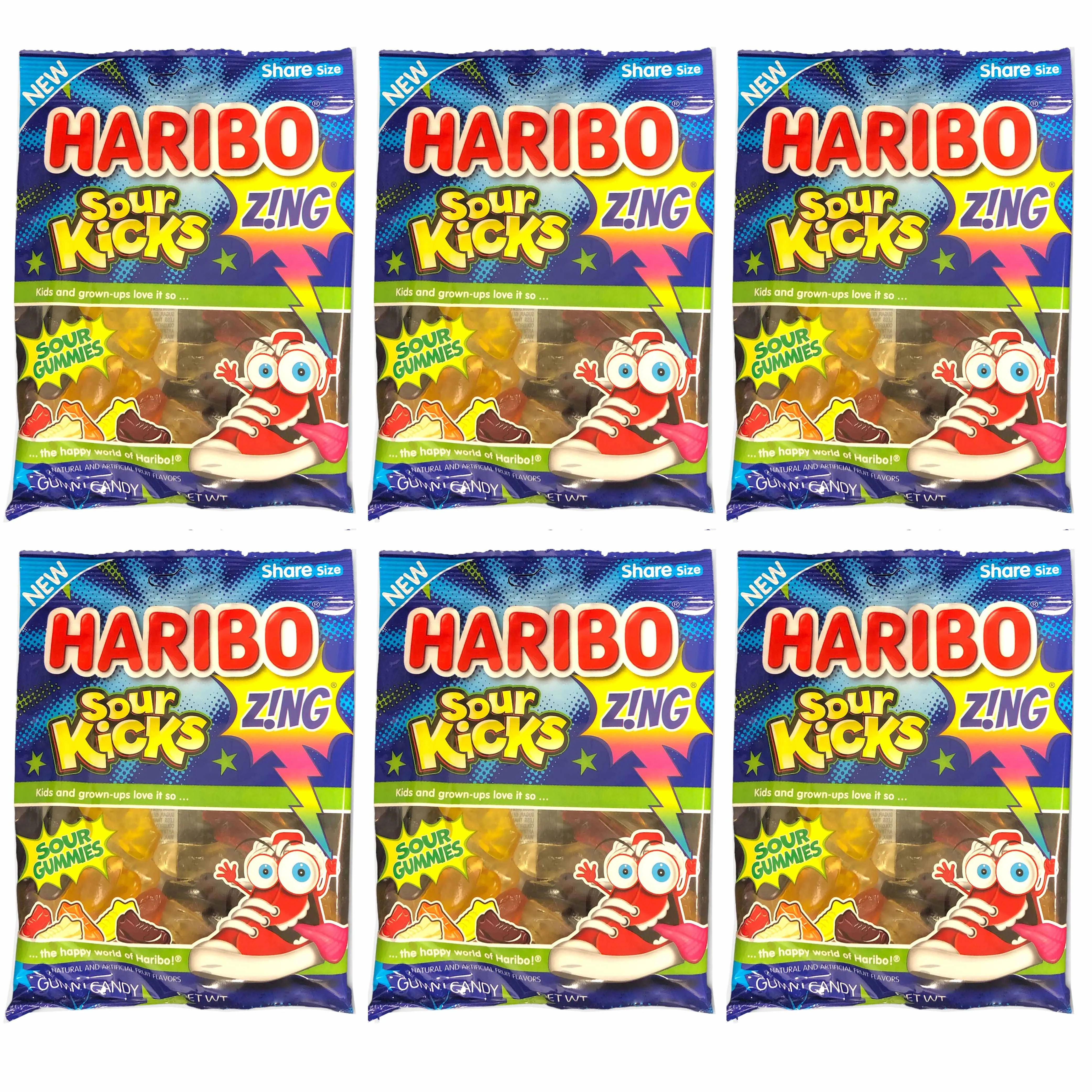 6 Bags Haribo Gummy Candy Sour Kicks Gummies Chewy Snack Party Gift 3.6oz Each
