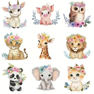 9pcs Animal Watercolor Ironon Heat Transfers for DIY Clothing