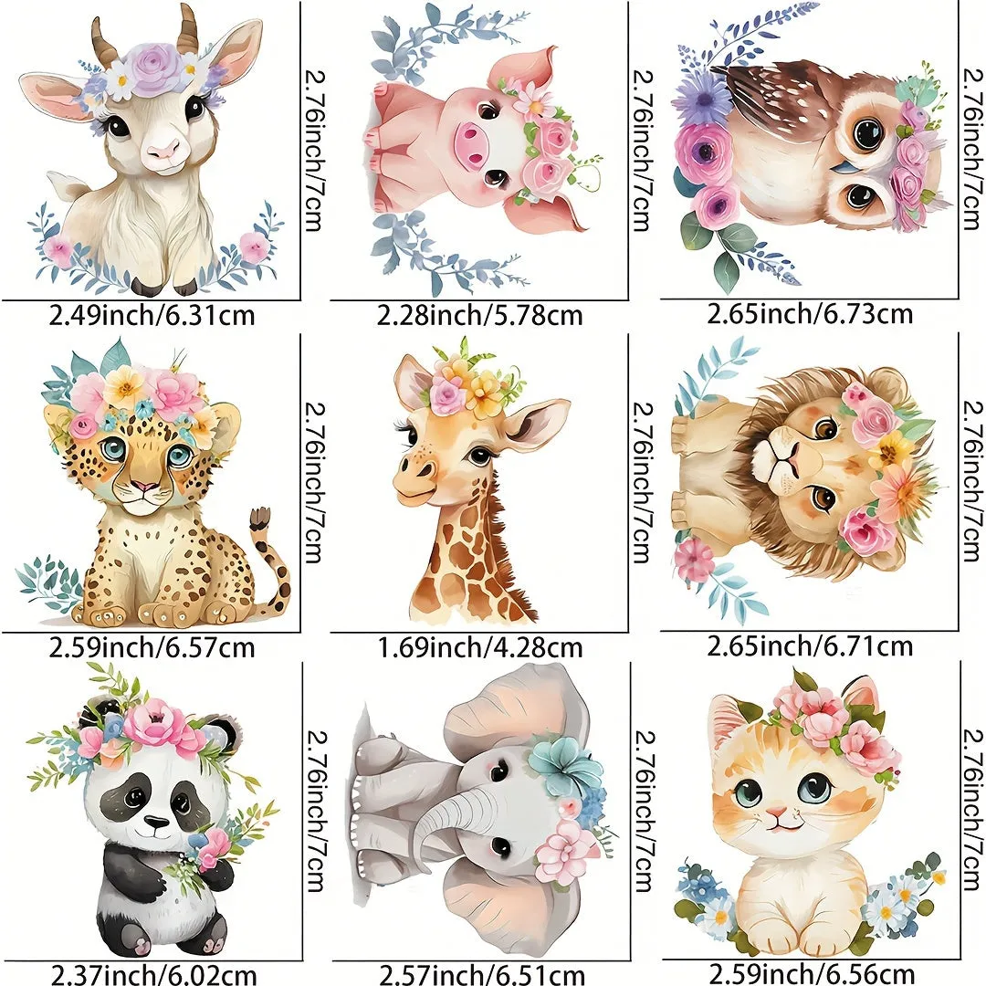9pcs Animal Watercolor Ironon Heat Transfers for DIY Clothing