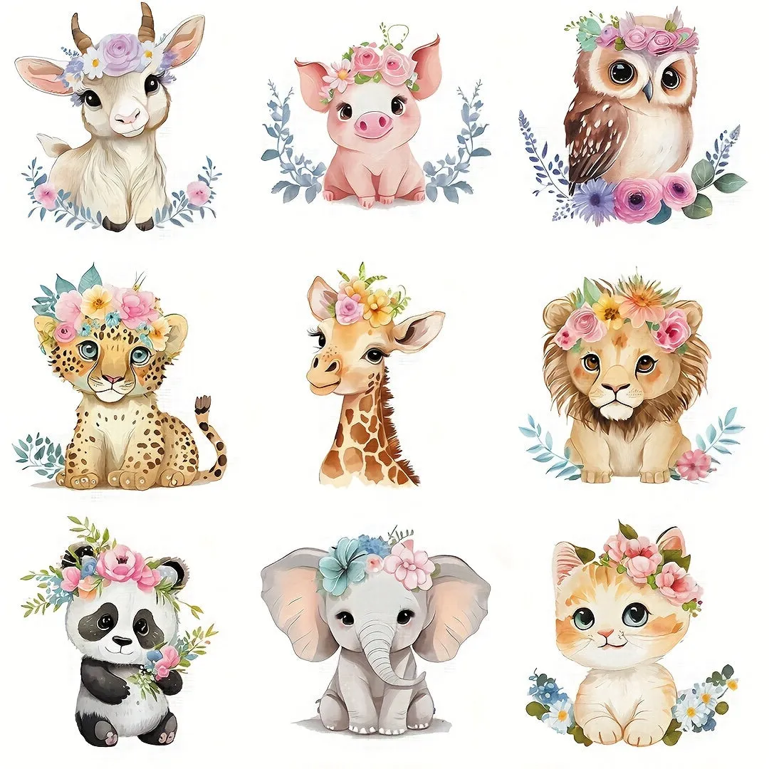 9pcs Animal Watercolor Ironon Heat Transfers for DIY Clothing