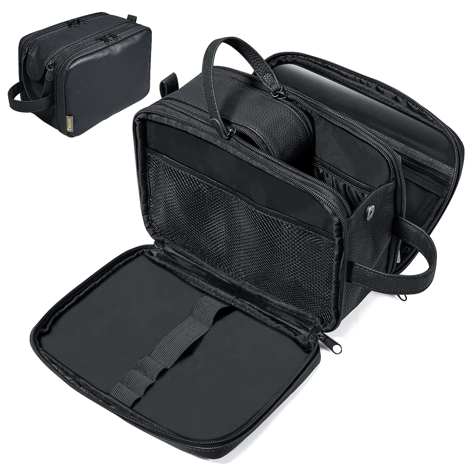BALEINE Toiletry Bag for Men, Large Travel Toiletries Bags with Water-Resistance Compartment, PU Leather Dopp Kit (Medium, Black)