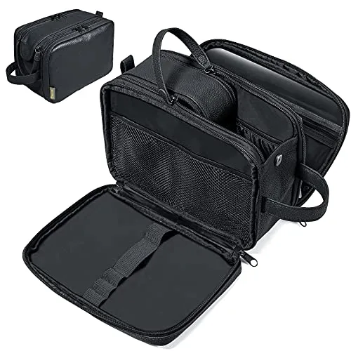 BALEINE Toiletry Bag for Men, Large Travel Toiletries Bags with Water-Resistance Compartment, PU Leather Dopp Kit (Medium, Black)