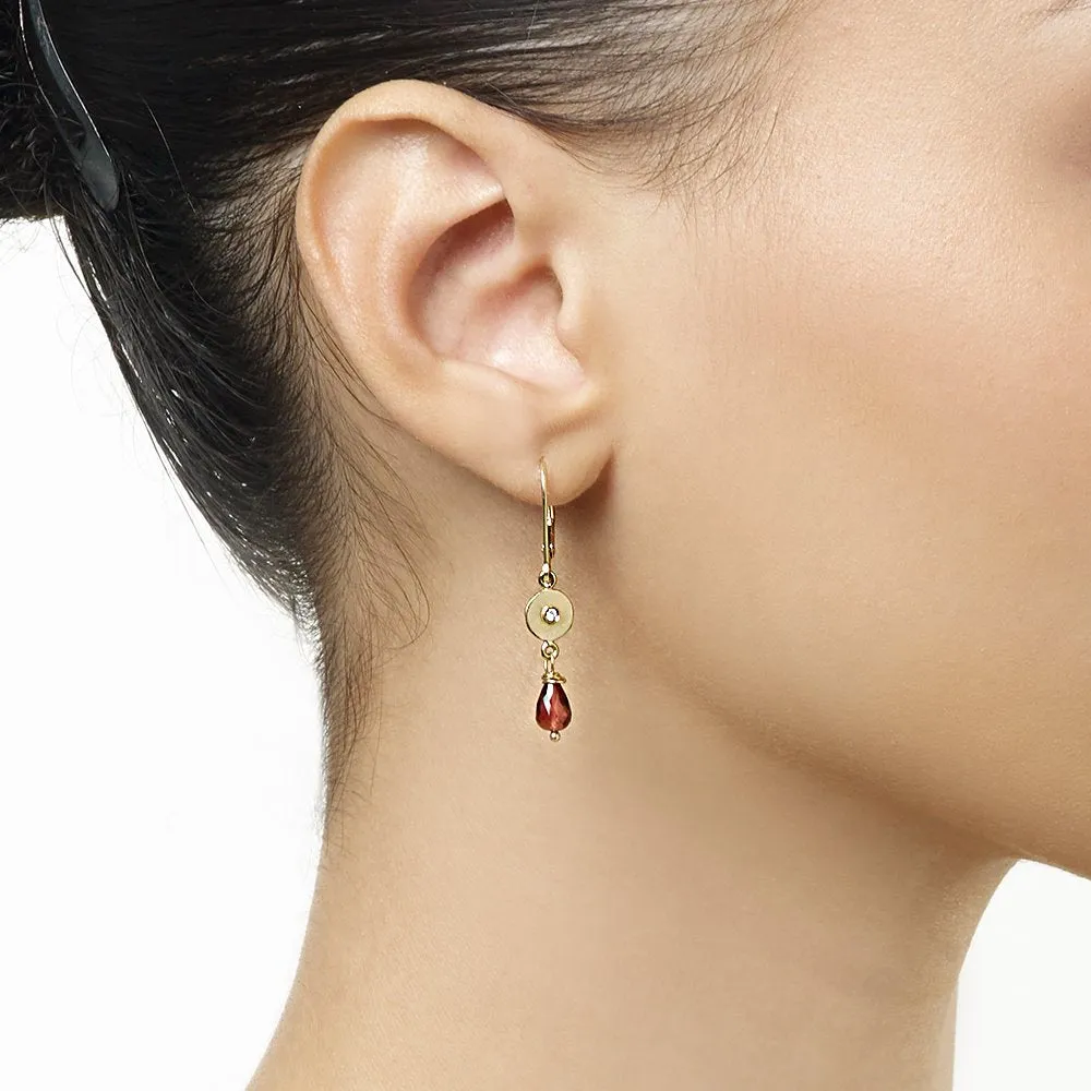 Dangle Disk Earrings With Diamond And Garnet