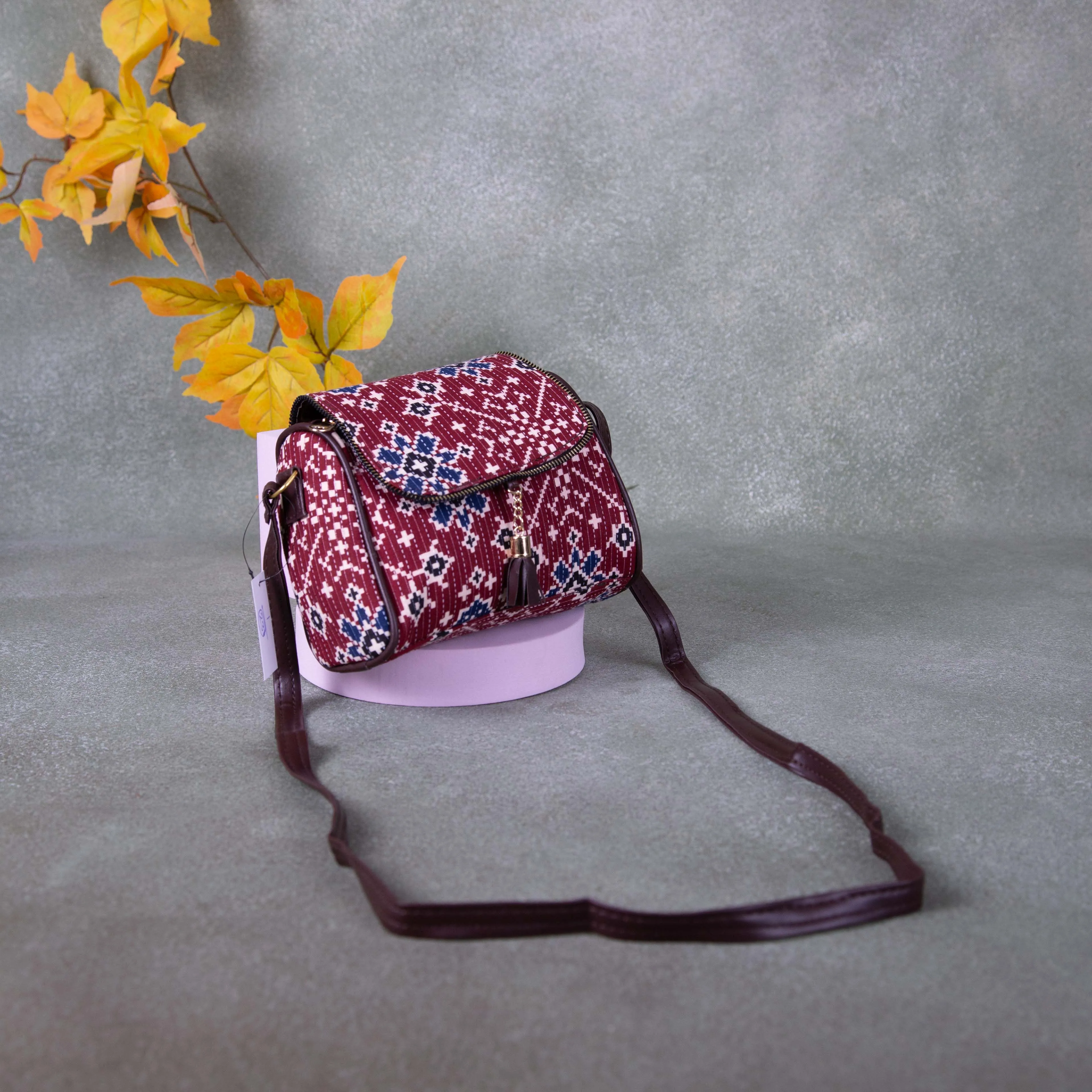 Easy Sling Sand Maroon Colour with Blue flower Design