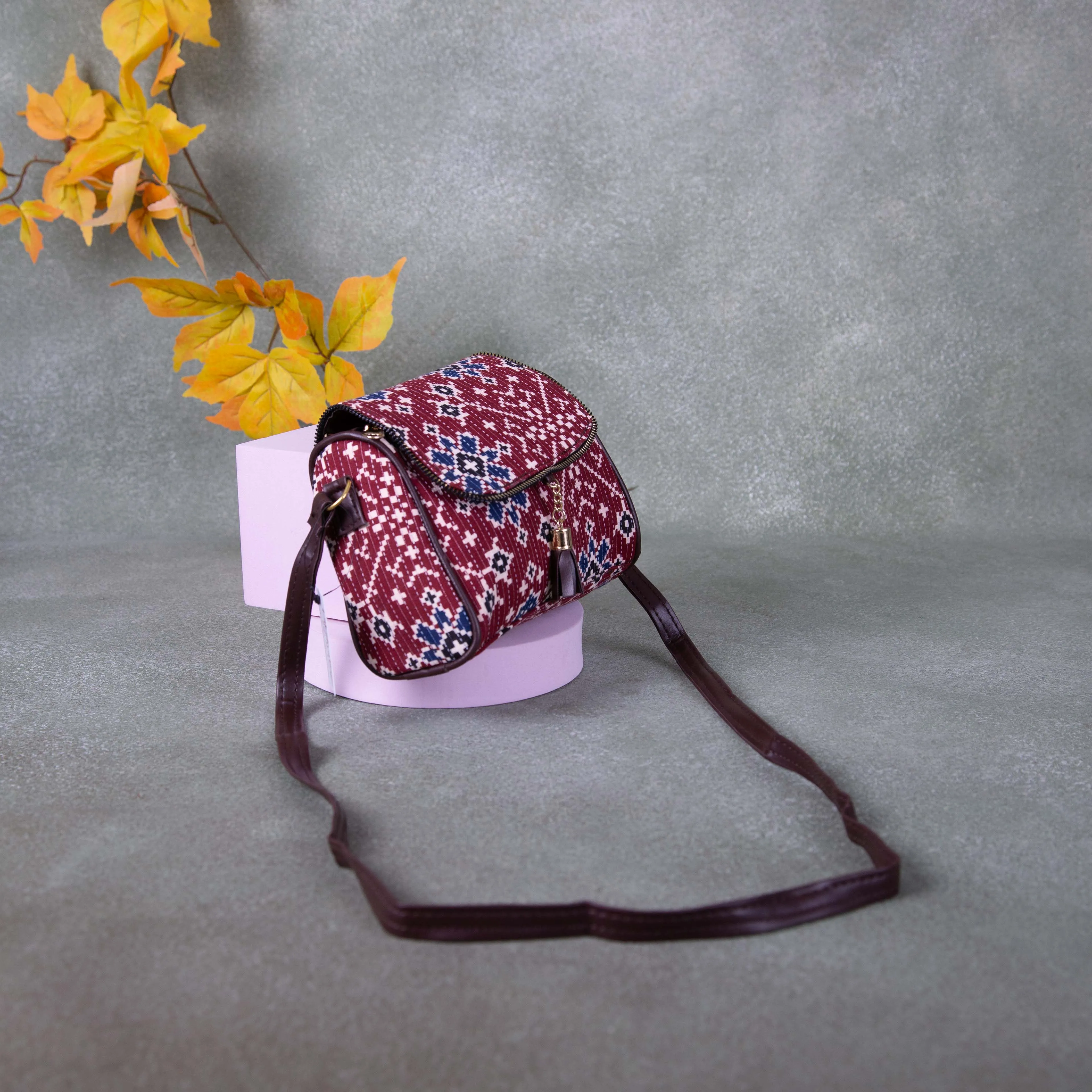 Easy Sling Sand Maroon Colour with Blue flower Design