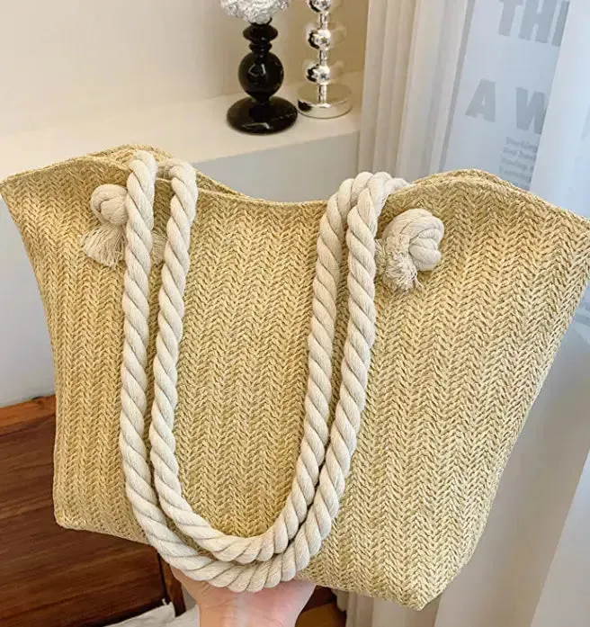 Fashion Straw Large Shoulder Handbag