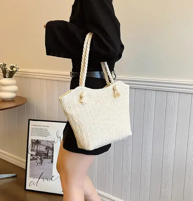 Fashion Straw Large Shoulder Handbag