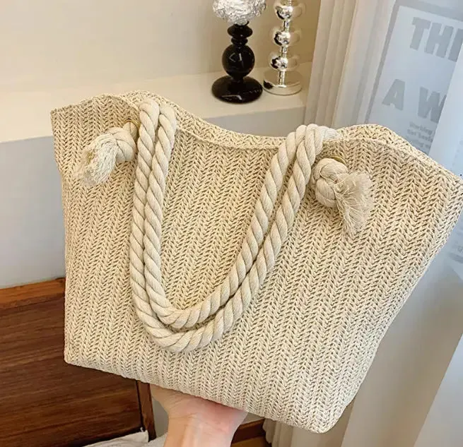 Fashion Straw Large Shoulder Handbag