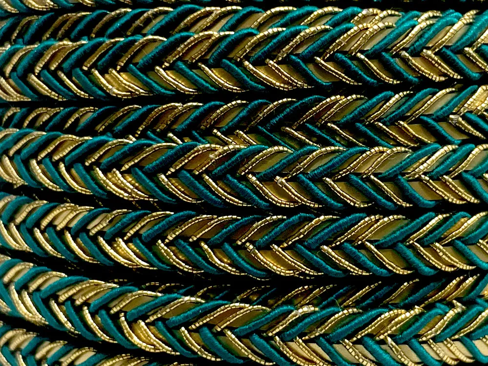 Golden Braid Border, Teal And Golden,  Laces for Dress, Home Dcor, Shoe, Bags, Hats, DIY, Handmade, 0.2 inch Broad