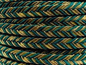 Golden Braid Border, Teal And Golden,  Laces for Dress, Home Dcor, Shoe, Bags, Hats, DIY, Handmade, 0.2 inch Broad