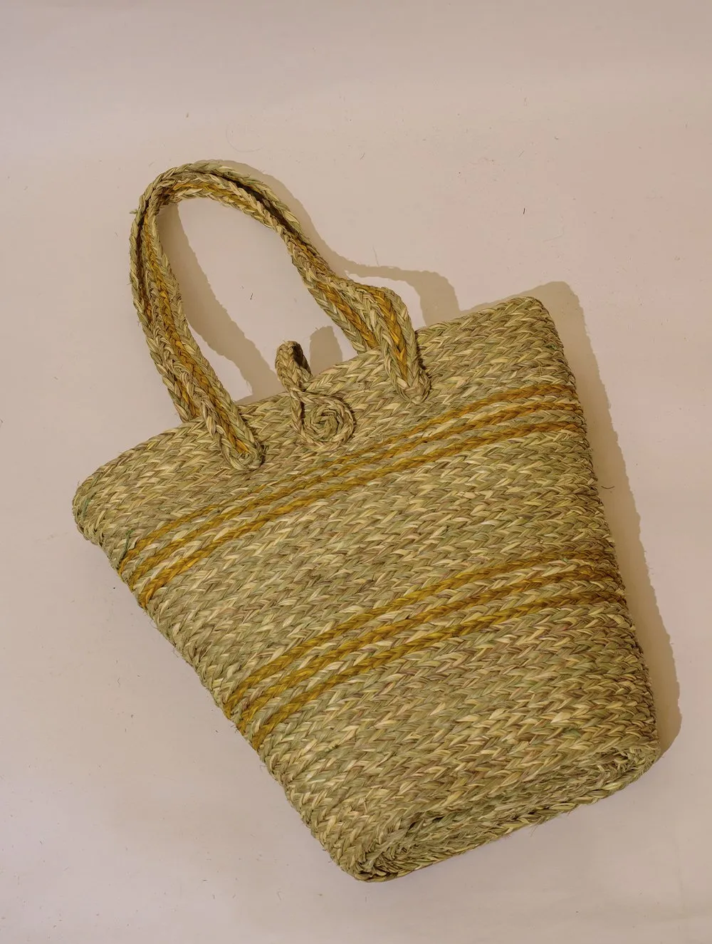 Handcrafted Sabai Grass Tote / Utility Bag - Yellow & Beige