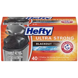 Hefty® Ultra Strong™ Blackout Tall Kitchen Trash Bags, 13 Gallon, 40 Count (Clean Burst™ Scent)