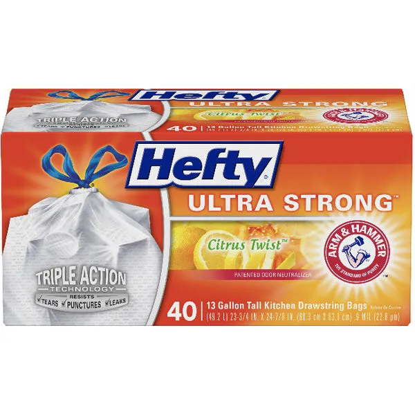 Hefty® Ultra Strong™ Tall Kitchen Trash Bags, 13 Gallon, 40 Count (Citrus Twist™ Scent)