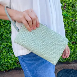 Jen & Co Riley Micro Straw 3 Compartment Crossbody/Wristlet - Light Teal
