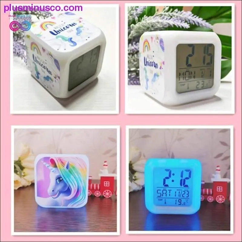 Kids Cute Cartoon Unicorn Alarm Clock 7 Colors Changing