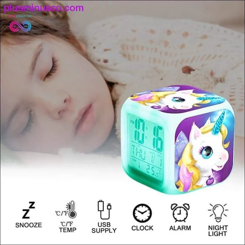 Kids Cute Cartoon Unicorn Alarm Clock 7 Colors Changing