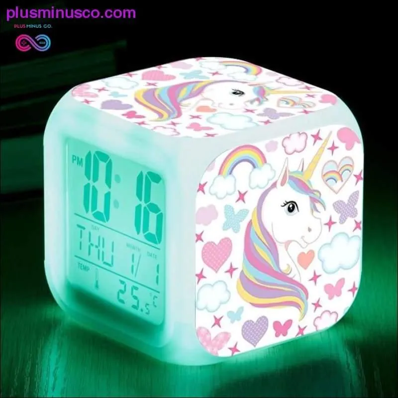 Kids Cute Cartoon Unicorn Alarm Clock 7 Colors Changing