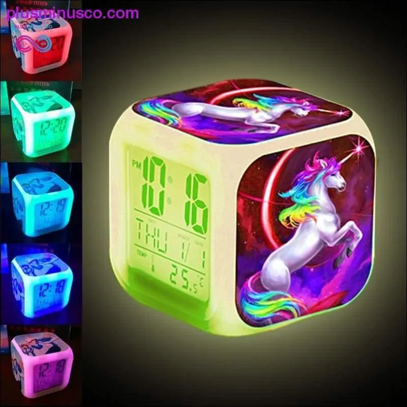 Kids Cute Cartoon Unicorn Alarm Clock 7 Colors Changing