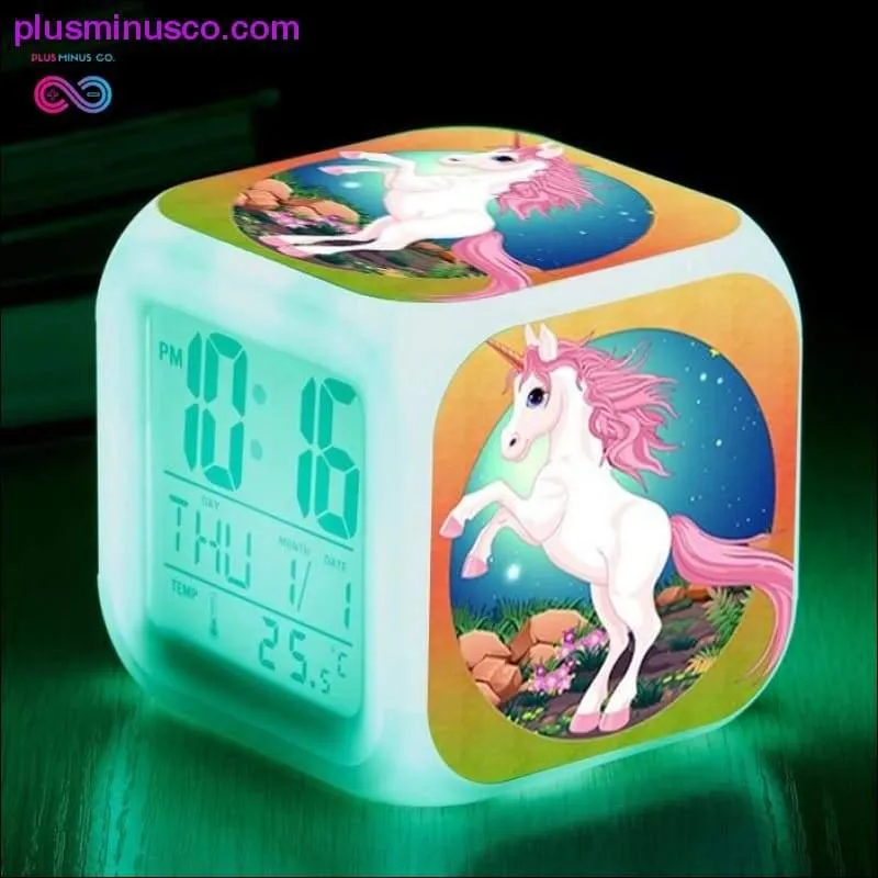 Kids Cute Cartoon Unicorn Alarm Clock 7 Colors Changing