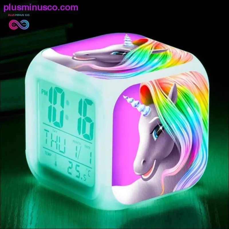 Kids Cute Cartoon Unicorn Alarm Clock 7 Colors Changing