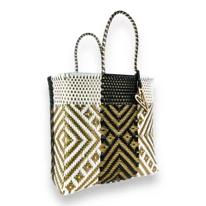 Maria Victoria | Gatsby Tote | Upcycled, Handwoven, White/Black/Gold Tote