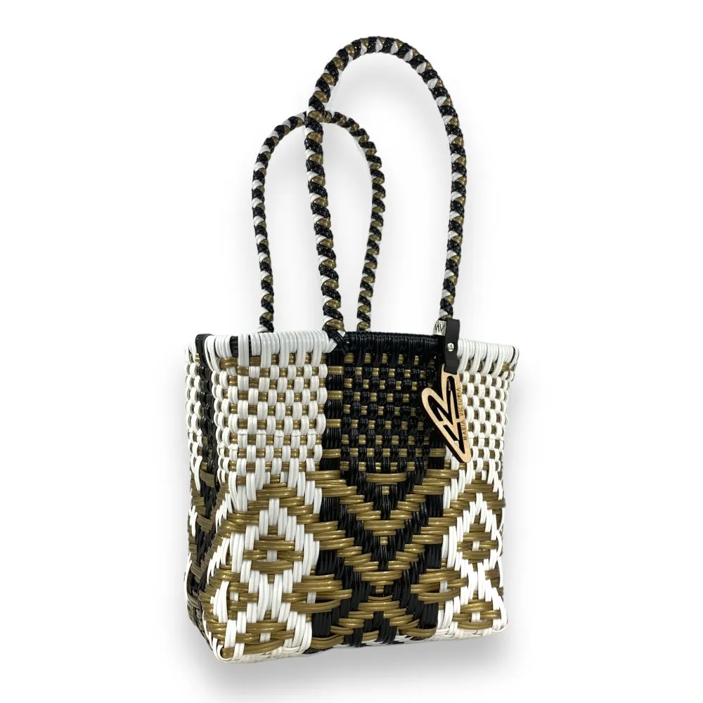 Maria Victoria | Gatsby Tote | Upcycled, Handwoven, White/Black/Gold Tote