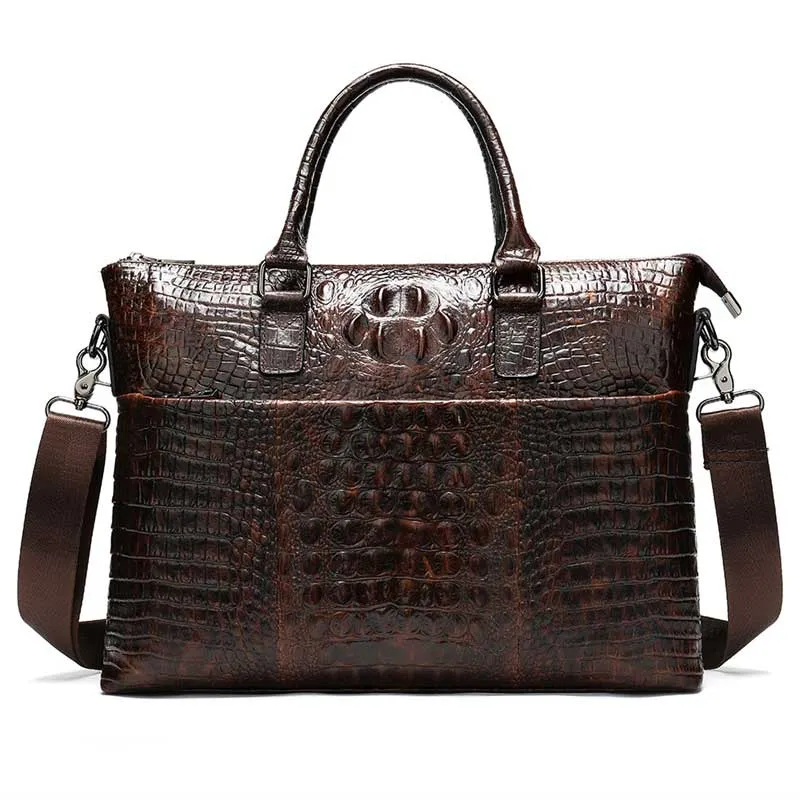 MVA   Men's Genuine Leather Crocodile Pattern Messenger Style Laptop Bag