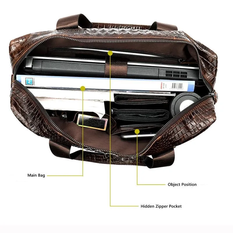 MVA   Men's Genuine Leather Crocodile Pattern Messenger Style Laptop Bag