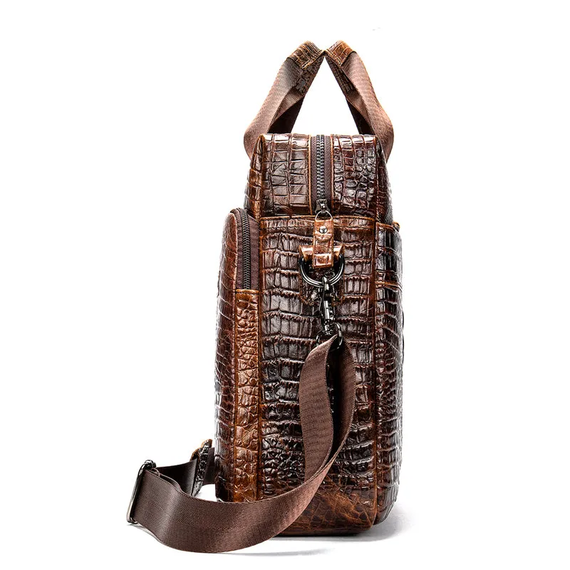 MVA   Men's Genuine Leather Crocodile Pattern Messenger Style Laptop Bag