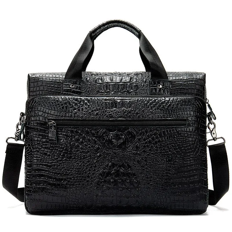 MVA   Men's Genuine Leather Crocodile Pattern Messenger Style Laptop Bag