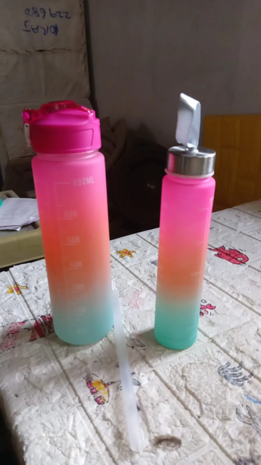 Plastic Water Bottle 2 pc Different Size Bottle High Quality Water Bottle Plastic Water Bottle BPA-Free & Leak-Proof!  Cartoon Printed Design for Kids' School, For Fridge, Office, Sports, School, Gym, Yoga (2 Pc Set)