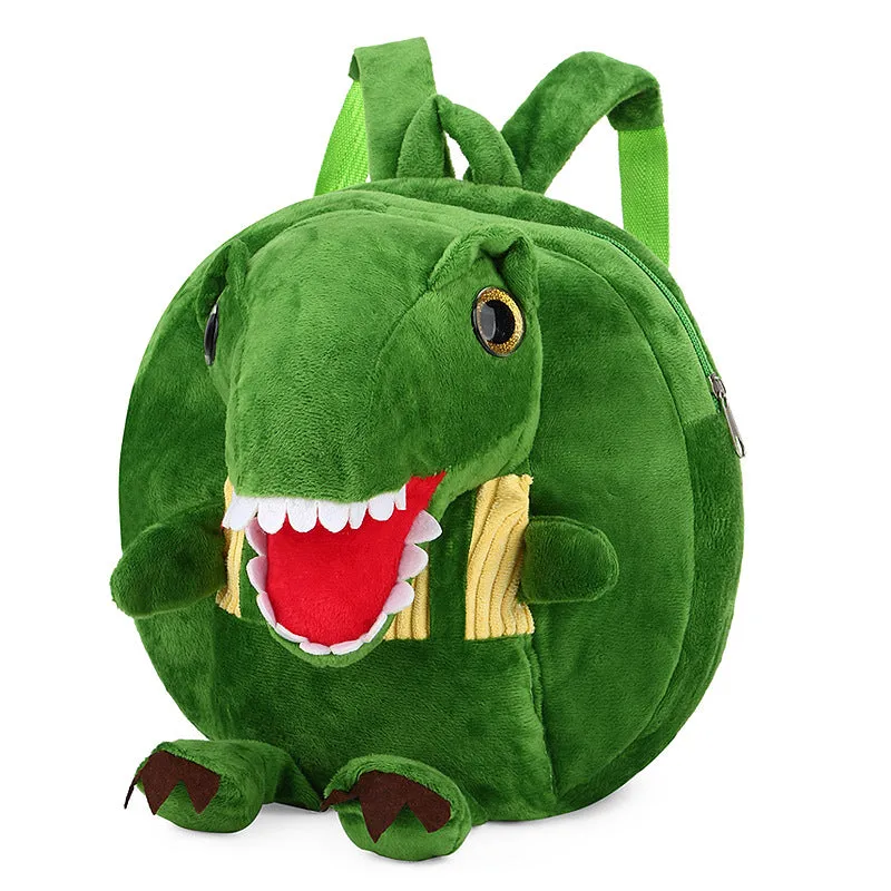 Red Children's winter plush backpack small dinosaur