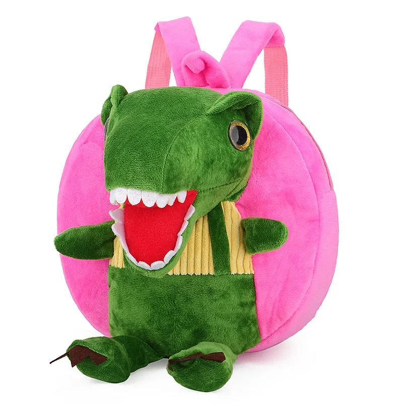 Red Children's winter plush backpack small dinosaur