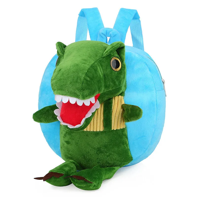Red Children's winter plush backpack small dinosaur
