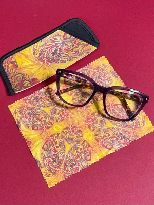 Red Dragons Glasses Cover & Cleaning Cloth - slip-on padded cover for glasses - Reading or Large Glasses Case