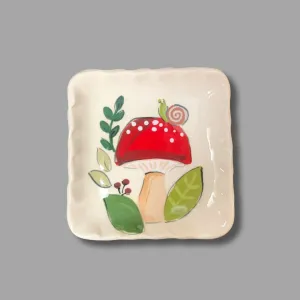 Red Mushroom and Berry Square Tray