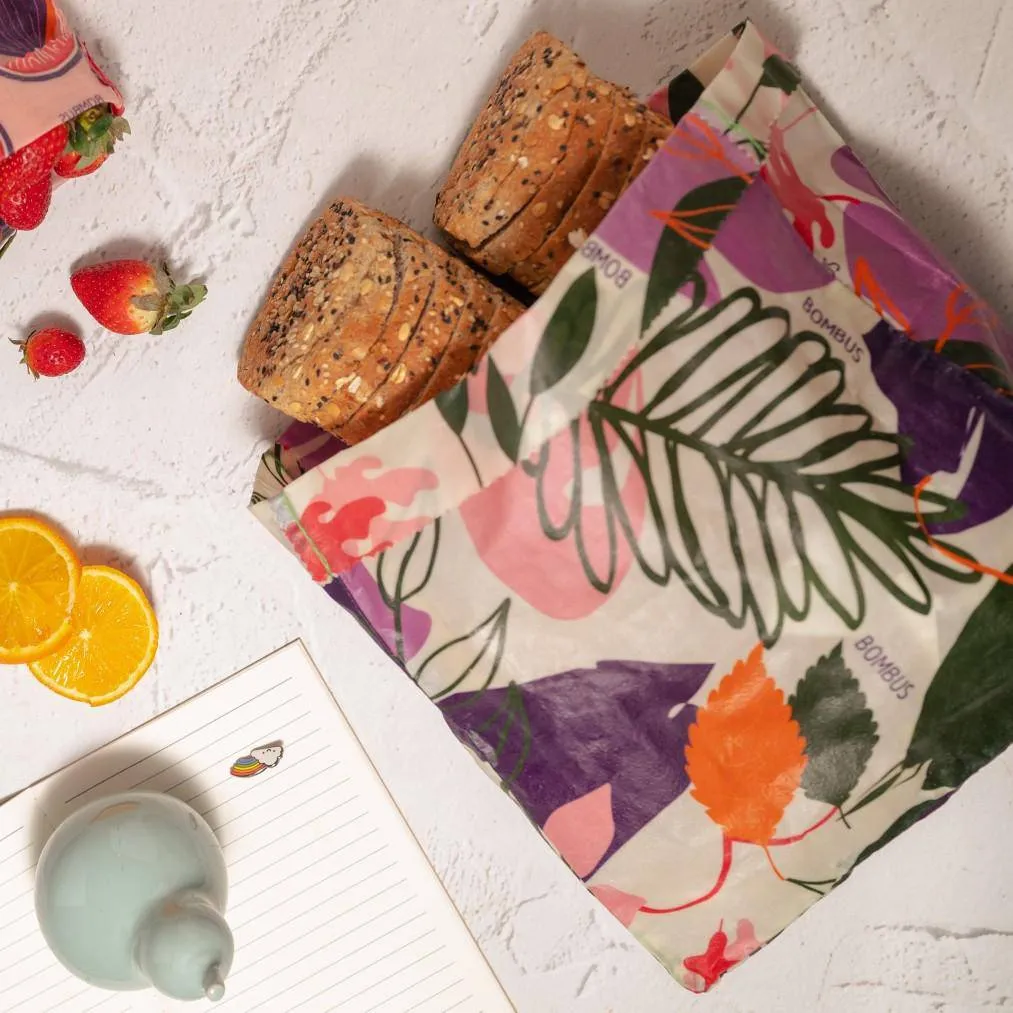 Reusable beeswax food bags - Figs and Parrot set of 3