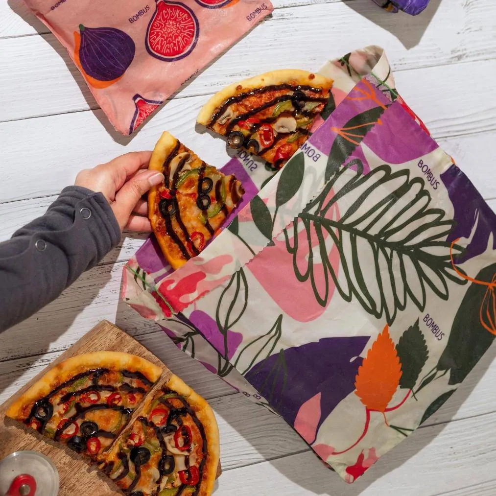 Reusable beeswax food bags - Figs and Parrot set of 3