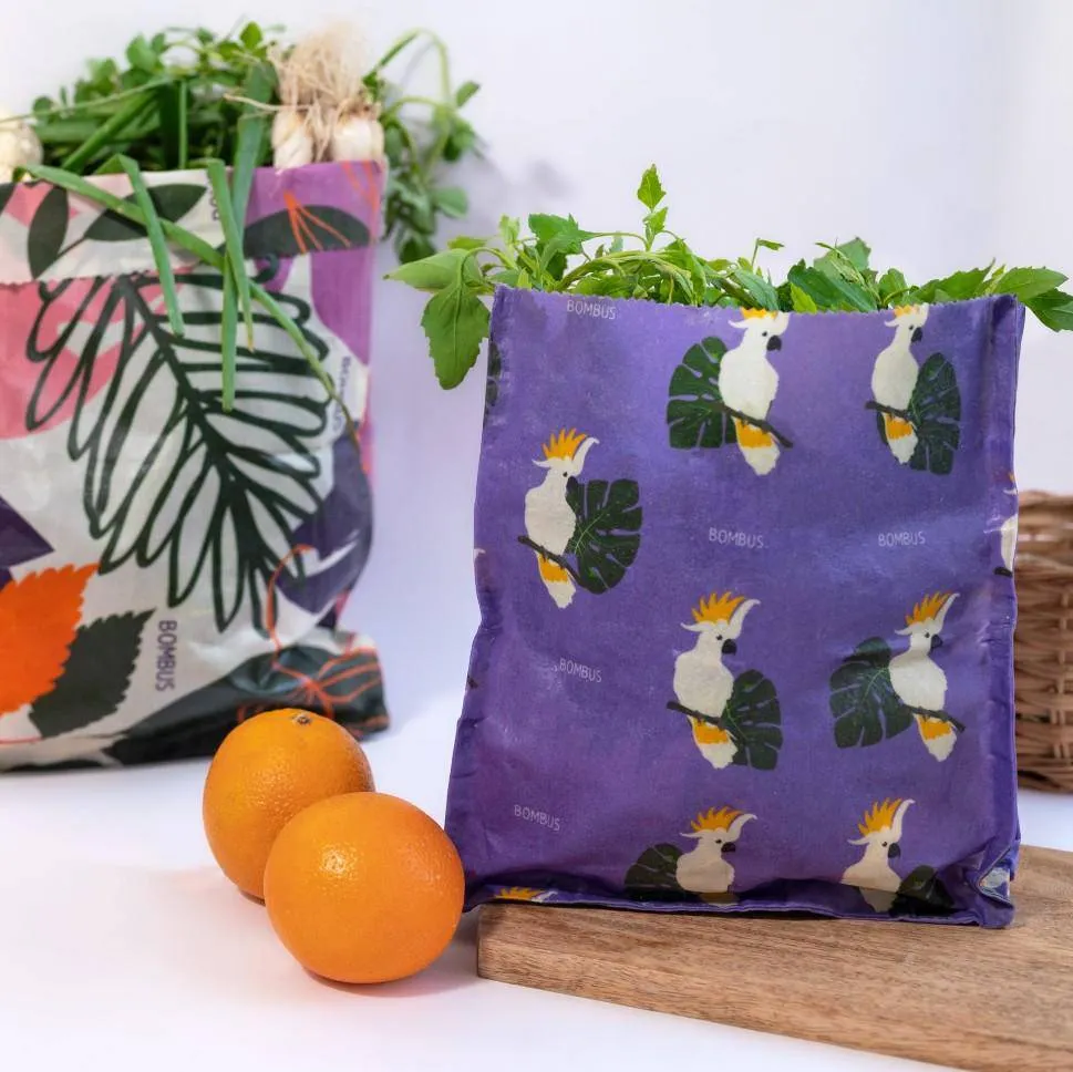 Reusable beeswax food bags - Figs and Parrot set of 3