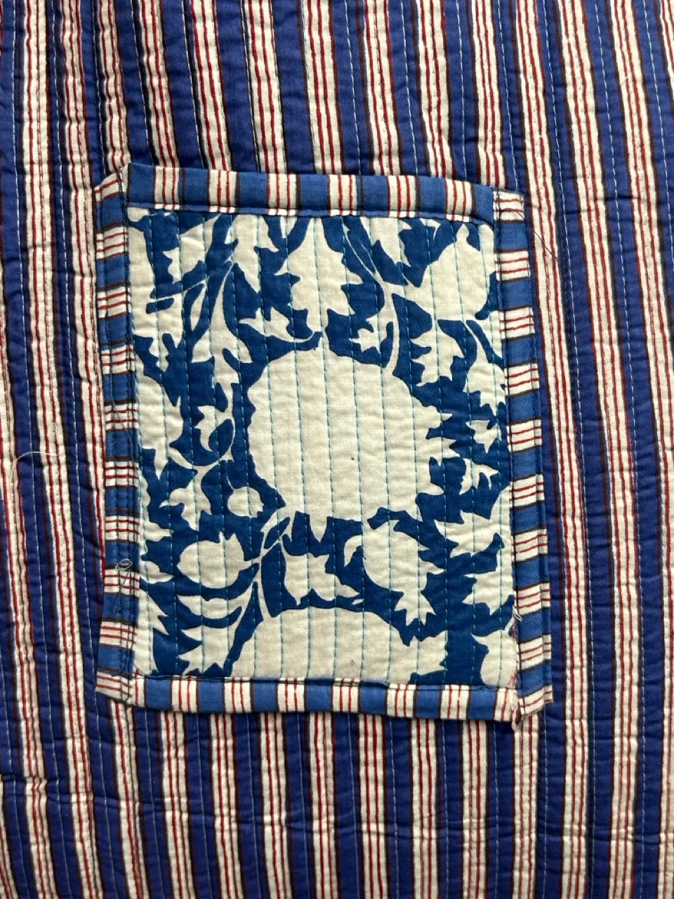 Reversible Cotton Quilted Tote - Indigo Dahlias