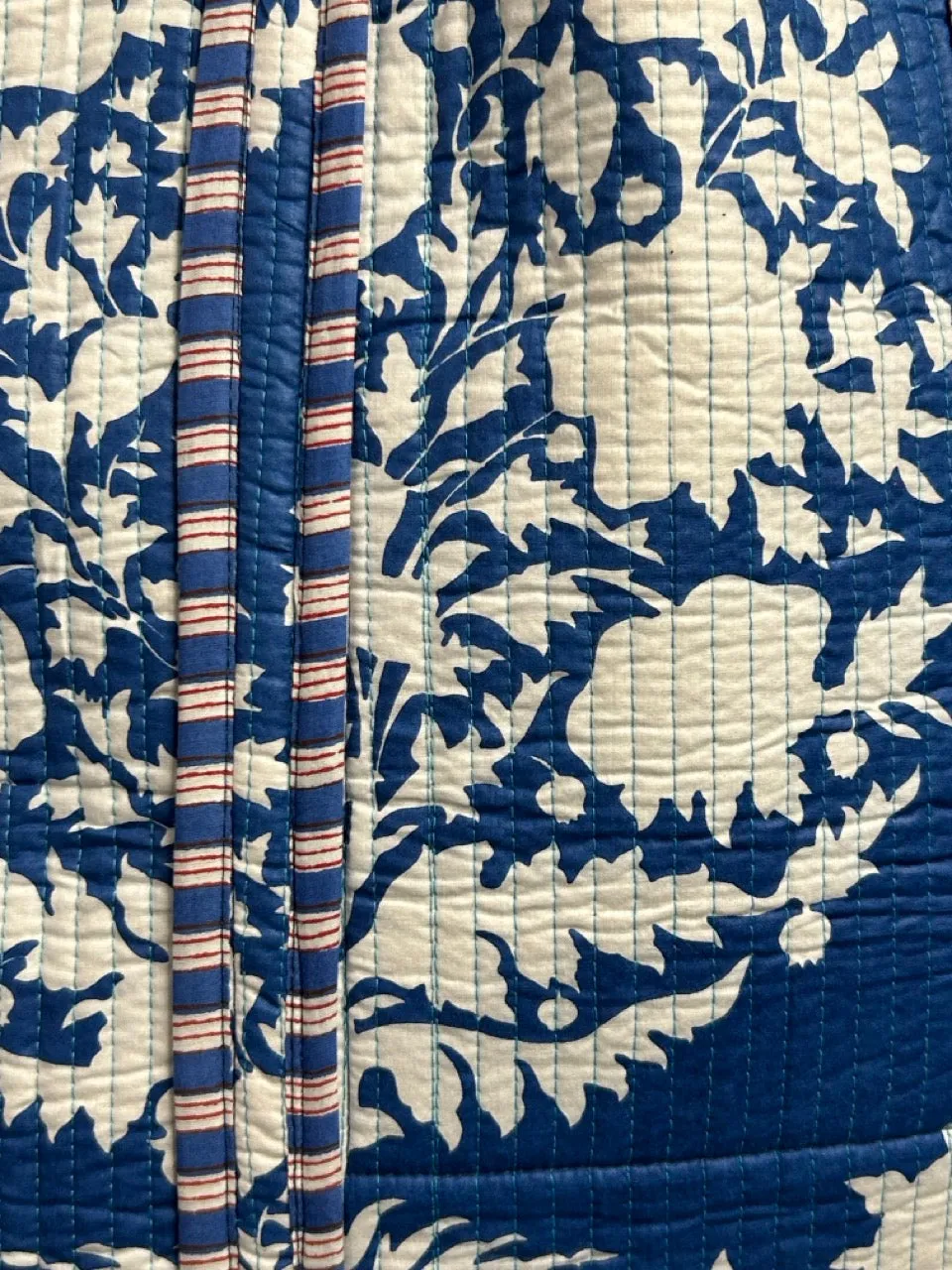 Reversible Cotton Quilted Tote - Indigo Dahlias