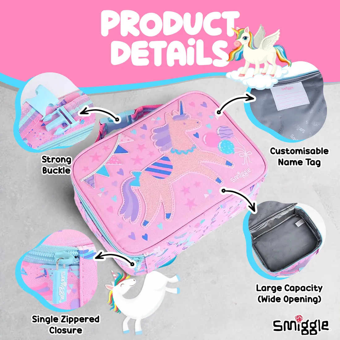 Smiggle Glide Teeny Tiny Square Lunchbox (Bag) Pink, 3Y 