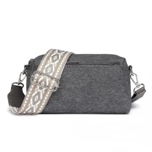Stylish & Functional Miss Lulu Grey Ethnic Jacquard Strap Water-Resistant Crossbody Bag