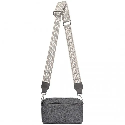 Stylish & Functional Miss Lulu Grey Ethnic Jacquard Strap Water-Resistant Crossbody Bag