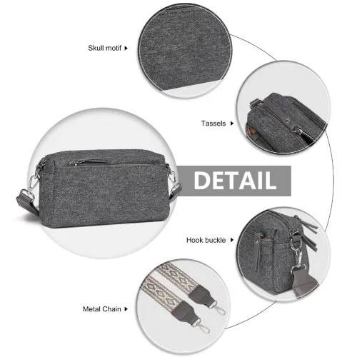 Stylish & Functional Miss Lulu Grey Ethnic Jacquard Strap Water-Resistant Crossbody Bag