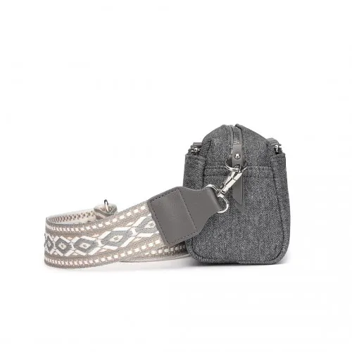 Stylish & Functional Miss Lulu Grey Ethnic Jacquard Strap Water-Resistant Crossbody Bag