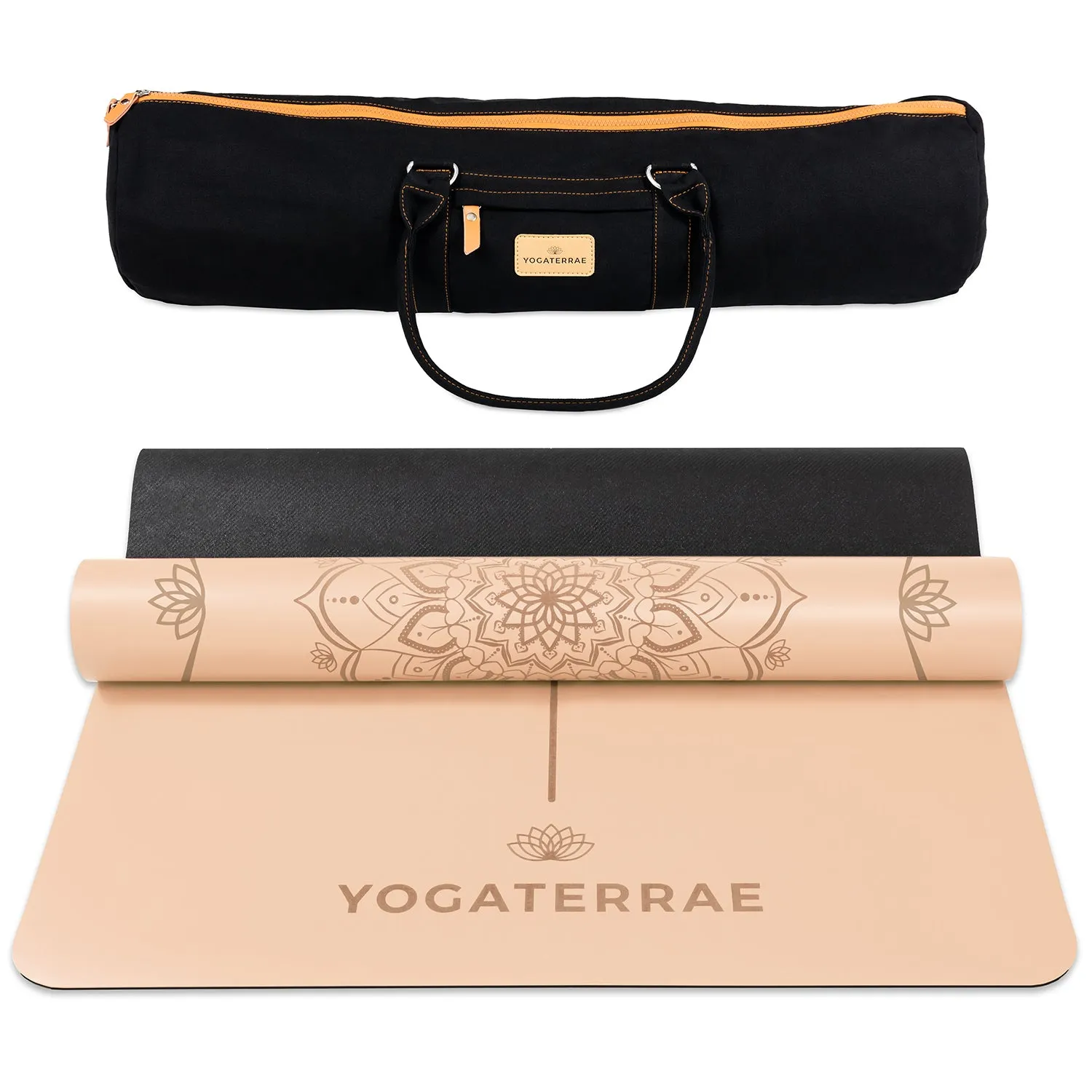 TAPIS DE YOGA MANDALA BEIGE SABLE EN PU-CAOUTCHOUC NATUREL AVEC SAC