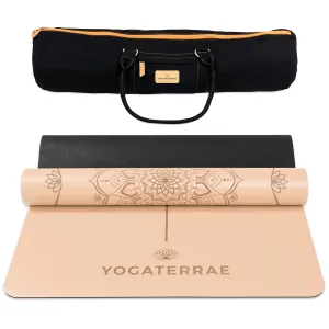 TAPIS DE YOGA MANDALA BEIGE SABLE EN PU-CAOUTCHOUC NATUREL AVEC SAC