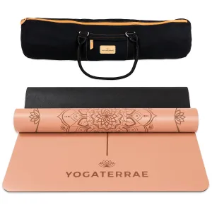 TAPIS DE YOGA MANDALA MARRON CLAIR EN PU-CAOUTCHOUC NATUREL AVEC SAC
